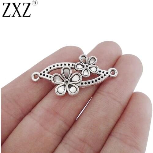 ZXZ 10pcs Flower Connector Charms for Bracelet Jewelry Making Findings 37x18mm