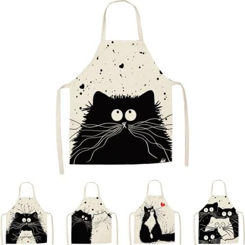 1Pcs Kitchen Apron Cute Cat Cartoon Printed Home Sleeveless Cotton Linen Cooking Aprons for Men Women Baking Accessories 55*68cm