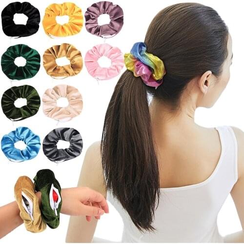 2021 Zipper Velvet Scrunchie Women Girls Elastic Hair Rubber Bands Accessories Tie Hair Rope Ring Holder Headwear Headdress 1PC