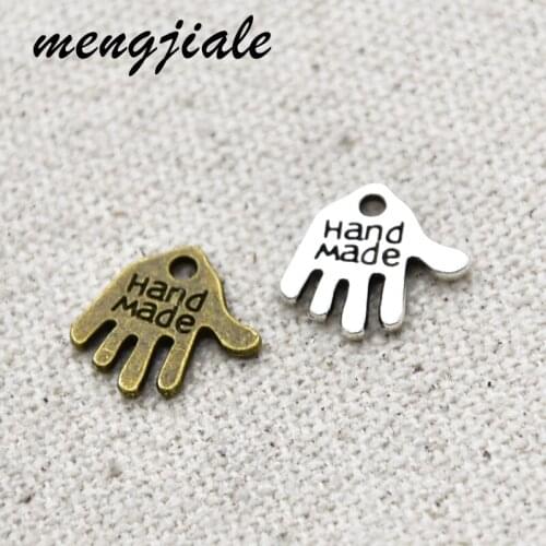 50pcs Two Color Letter “HAND MADE ”Charms Palm Pendants Handmade Vintage For DIY Jewelry Making Findings