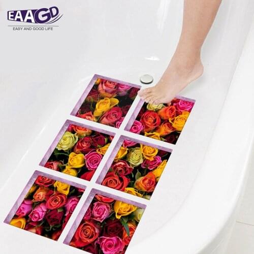 6Pcs/Set Flower Bath Treads Sticker Safety Non Slip Bath Tub Tattoos Tub Stickers Tub Decals Tub Appliques