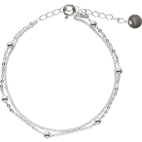 925 Sterling Silver Simple Thin Multi Layer Bead Chain Bracelet Anklet Gift A2560