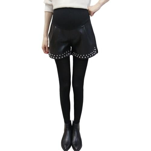 Pregnant Shorts Women Autumn and Winter Pregnant Shorts Womens Fashion Leather Shorts Winter