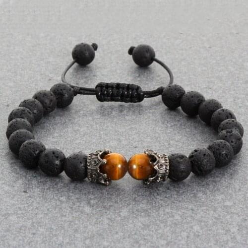 Charm Braiding Bracelet Natural Tiger Eyes Stone Lava Beaded Distance Crown Bracelets Bangles for Men Women Couple Jewelry Gift