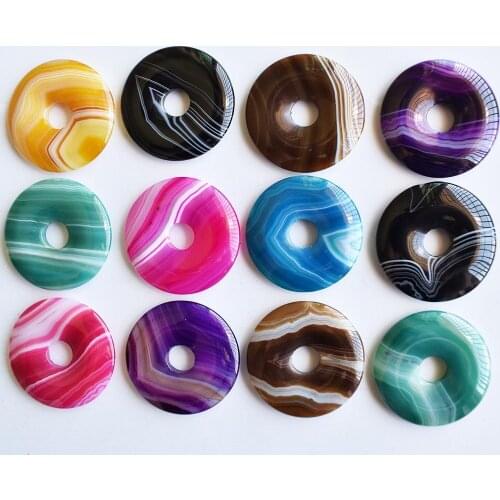 High quality assorted natural stone stripe mix fruit doughnut Jewelry Pendant Beads 30mm jewelry production wholesale 12pcs/lot