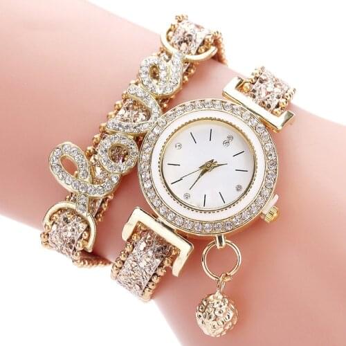 Top Brand Women Bracelet Watches Ladies Love Leather Strap Rhinestone Quartz Wrist Watch Luxury Fashion Quartz Watch
