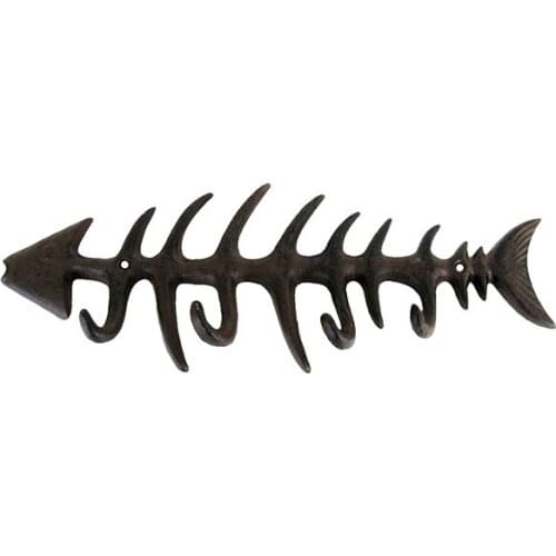 Cast Iron Fish Bone Rustic Wall Art Key Rack wall hook Hats Bag Key Hooks Rust Brown 8" Rustic Metal Fish Bone Rack Hanger