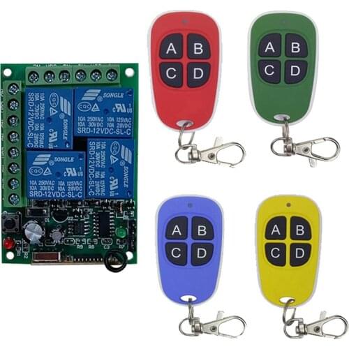 DC 12V 24V 4 Channel 4CH RF Wireless Remote Control Switch System Receiver + Transmitter, 315 433 MHz