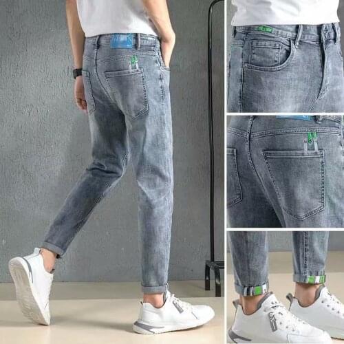 Denim Jeans mens spring and summer 2021 Korean mens slim feet stretch retro new trendy brand ripped teen pencil pants