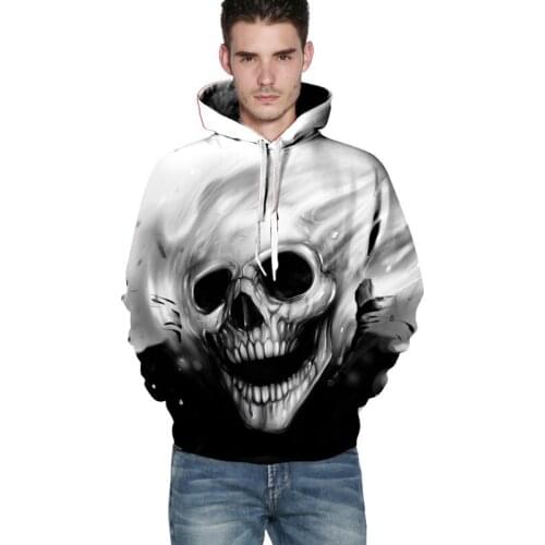 [EL BARCO] Autumn Cotton 3D Skull Hoodies Men Winter Soft Print Male Sweatshirts Black White Funny Slim Pullover Casual Tops 3XL