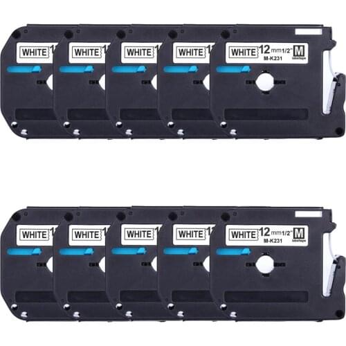 Label World 10 PACK MK231 Compatible Brother M-K231 MK231 MK 231 Black on White 12mm laminated strong adhesive label tapes