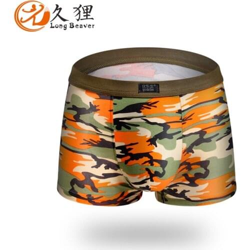 Summer Mens Underwear Army Green Camouflage Print Sexy Boxer Pants Modal Mens Boxer Head
