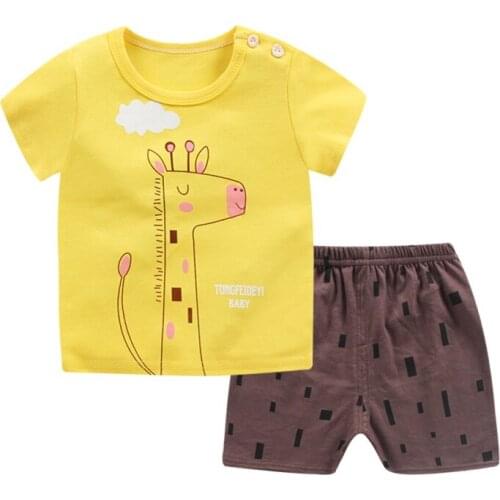 Cute Toddler Boy Clothes 2pcs Newborn Kids Baby Boys Summer Tops Cartoon Short Sleeve T-shirt Shorts Outfits Clothes 1-5T