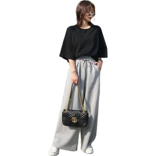 Fashion Leisure Sports Suit Womens Clothing Summer Womens Clothing 2021 New high Waist Drape Wide Legs Two Piece Set Women