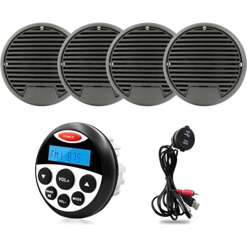 Marine Radio Audio Stereo Bluetooth Receiver MP3 Player+2Pair 3inch Waterproof Speakers+Boat USB Audio Cable For ATV Pool Yacht