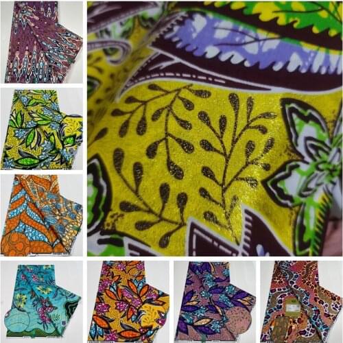 Newest Best Quality Nigerian Glam Glitter Grand wax Ankara Golden Wax Fabrics African Cotton Wrapper Printed Materials 6Yards