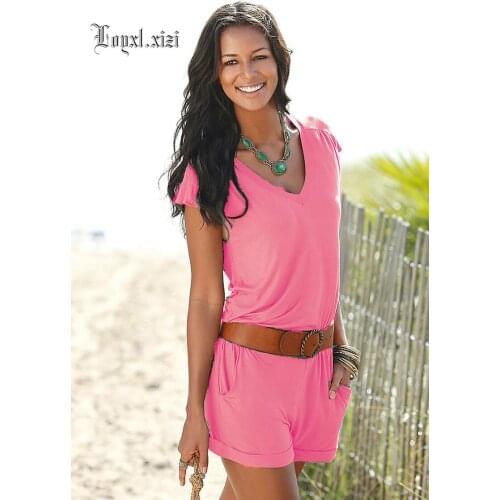 2018 summer new deep v - neck sleeveless sleeveless short pants cool sexy beach casual jumpsuit LQ0064