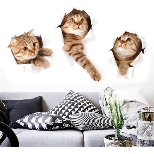 New 3D Hole View Cute Cats Wall Sticker For Bathroom Toilet Animal Cats Poster Home Decor Living Room Removable Art Mural Decals