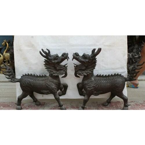 Wholesale factory 26" Chinese Bronze animal Feng Shui Kylin Chi-lin Qilin sculpture Statue pair 25% off