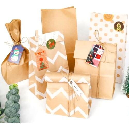 10pcs Kraft Paper Bags Retro Zigzag Dot Paper Gift Bags Wedding Party Favor Bags Stand up Paper Treat Bag Wrapping Supplies