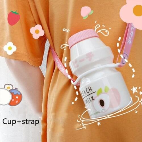 480ml Plastic Water Bottle with Strap Tour Drinking Bottle Cute Kawaii Milk Cartoon Shaker Bottle for Kids/Girl/Adult Bottles