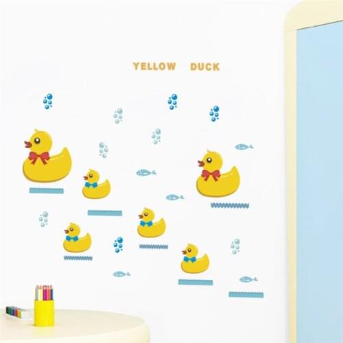 Cute Yellow Ducks Fish Bubble Wall Sticker For Kids Room Bathroom Home Decoration Cartoon Animals Mural Art Diy Pvc Decal Poster
