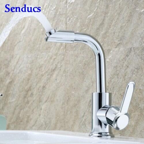 SUS304 Stainless Steel Kitchen Faucet Senducs Deck Mounted Hot Cold Kitchen Sink Faucet Polished Stainless Steel Kitchen Tap