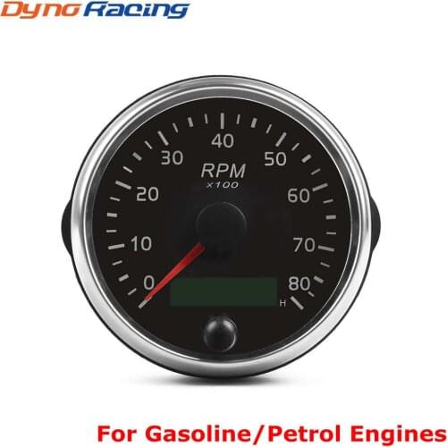 85MM Tachometer 0-8000RPM 12V/24V Tacho Meter Amber/White Light RPM Gauge With LCD Hourmeter For Gasoline Petrol Car Marine Boat
