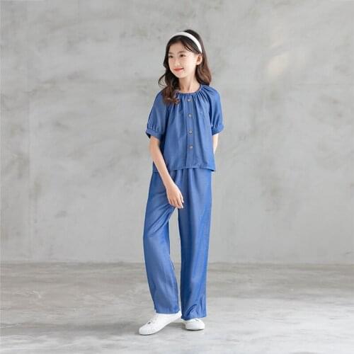 Thin Cotton Jeans 2021 New Denim Girls Summer Set Soft Kids Suit Two Pieces Set Teen Clothes Set Fashion Tops and Pants,#6255