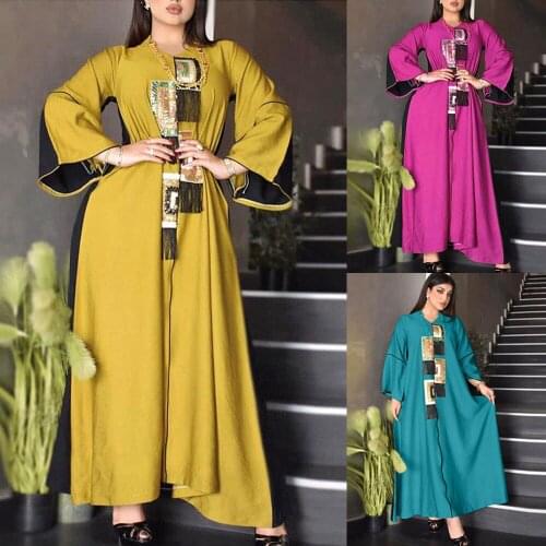 Turkey Ethnic Muslim Loose Casual Loose Kaftan Long Dress Women Sequins Tassel Abaya Islamic Clothing Arabic Middle East Dubai