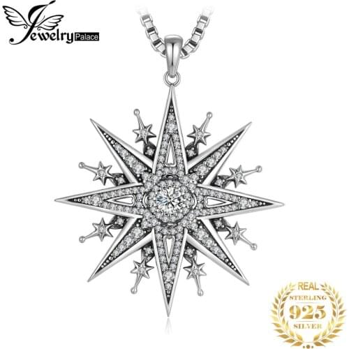 JewelryPalace Vintage Gothic Cubic Zirconia North Star Pendant Necklace Without a Chain 925 Sterling Silver Pendants for Women