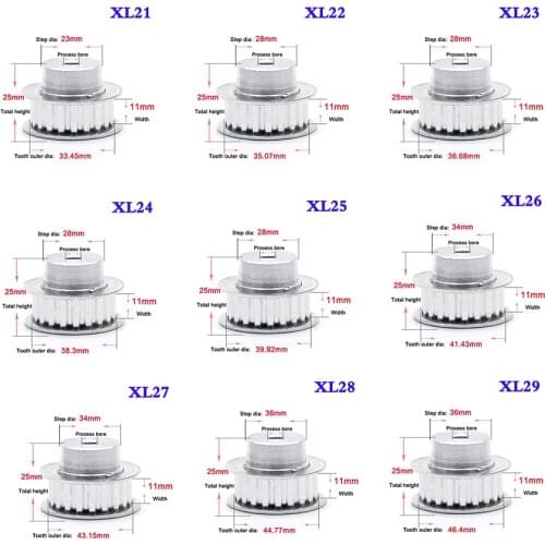 XL 21 Teeth To 31 Teeth Synchronous Wheel Aluminum Alloy Synchronous Gear Motor Width 11mm Process Bore