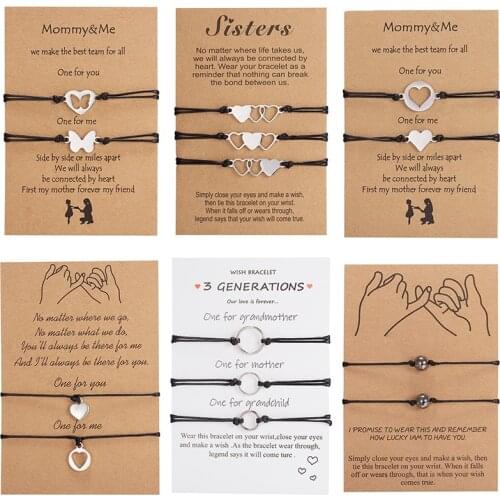Mother Jewelry Handmade Braid String Heart Bracelet Set For Women Adjustable Rope Hollow Butterfly Circle Friendship Best Gift