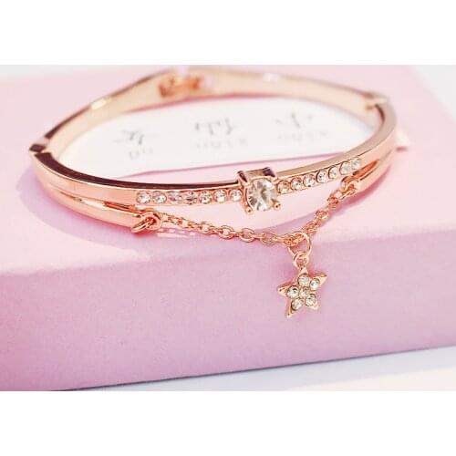 Hot Rose gold stainless steel bracelets luxury women bangles heart forever love Pentagram bracelet for women famous jewelry