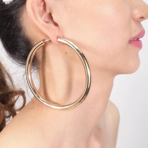 90mm Diameter Wide Copper Hoop Earrings For Women Jewelry Trend Round Metal Statement Big Earrings Accessories UKMOC