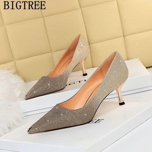 Sexy Heels Bridal Shoes Stiletto High Heels Glitter Ladies Shoes Fashion 2021 Luxury Shoes Women Designers Pointed Toe Heels
