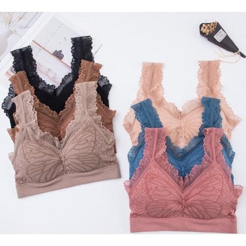 Autumn and Winter Gathered Lace Womens Tank Top, Womens Butterfly Pattern Seamless Sexy Underwear, Cotton Sleeveless Camisole