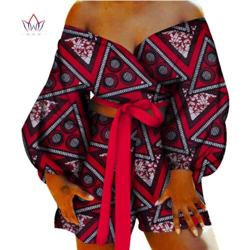 Women Sexy Bow-tie Top and Short Pants Sets Bazin Riche African Clothes 2 Pieces Pants Sets Dashiki Women African Clothing WY088