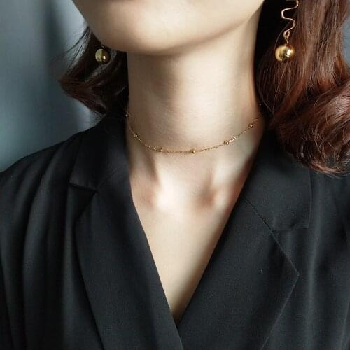 Delicate 925 Sterling Silver Simple Gold Satellite Chain Dew Drop Choker Spheres Beaded Necklace Short Ball Chain Necklaces