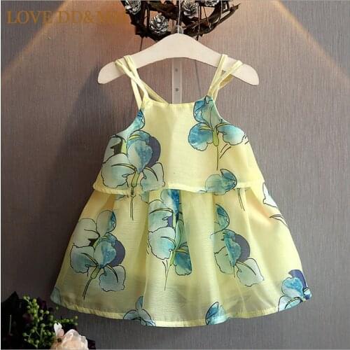 LOVE DD&MM Girls Clothing Dresses 2021 Spring Summer New Girl Sling Sweet Lovely Printed Chiffon Dress