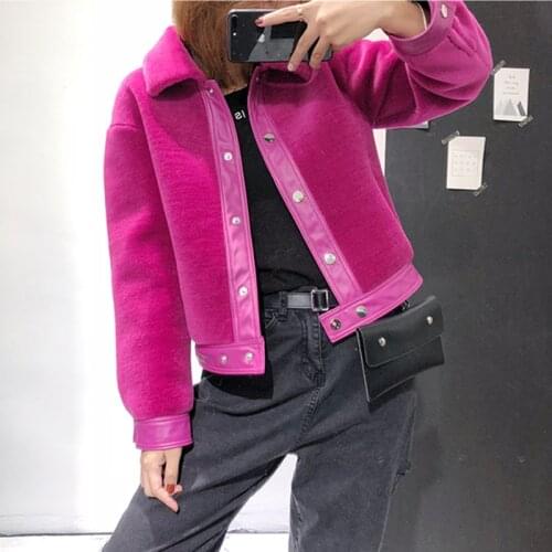 Winter Women Real Fur Coat Solid Color 100% Wool Jackets Female Pu Leather Patchwork Plus Size Parkas Thick Warm Outerwear Y645