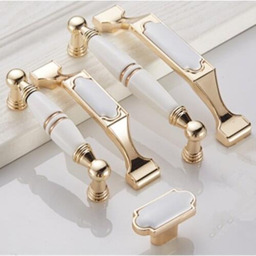 Golden Handle European Ceramic Wardrobe Door Handle Kitchen Door Modern Simple Cabinet Drawer Handle Cabinet Door Single Hole