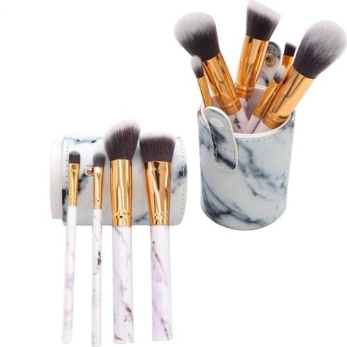 10PCS Marmer Patten Make Borstel voor Cosmetische Poeder Foundation Oogschaduw Lip Make up Kwasten Set of Tas DD
