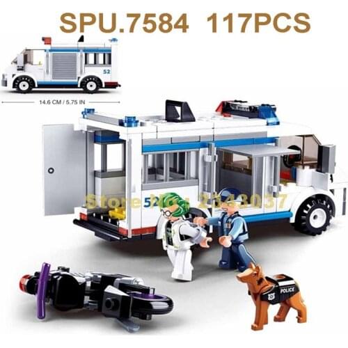 Sluban 117pcs urban swat urban police policemen escort truck motorbike dogs building blocks Toy