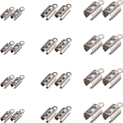 400pcs Stainless Steel Folding Crimp Ends Cove Clasps Cord End Caps String Ribbon Leather Clip Tip Fold Crimp Bead Connectors
