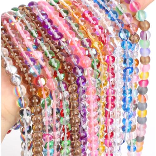 15" Round Glitter Frosted Austria Crystal Dull Polish Moon Stone Loose Beads For Jewelry Making Bracelet Necklace DIY 6-12mm