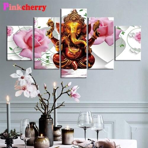 Diamond Painting Shiva India Lord Elephant Buddha Pink rose Diamond Picture full square round Diamond Embroidery Religion 5 piec