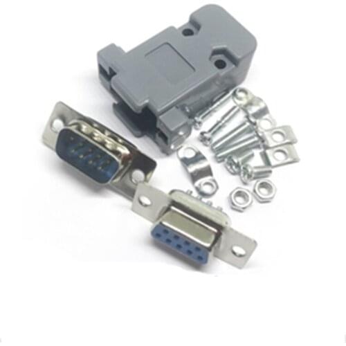 Free shipping 2PCS RS232 serial port wire head DB9 female with a shell wire 2 rows female 9-pin COM port with housing
