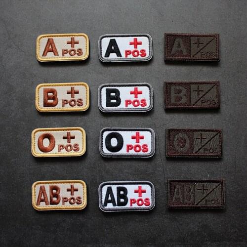 Blood Type ABO+POS First Aid Badge Helmet Vest Sticker Embroidered Military Patches Tactical Stripes Bloodtypes For Clothes