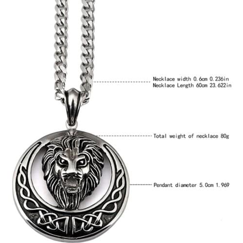 316L Stainless Steel Big Lion Head Pendant Necklace For Men Punk Curb Cuban Chain Jewelry Gift